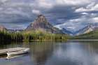 Canoe along Two Medicine Lake in Glacier National Park, Montana, USA. Art Print